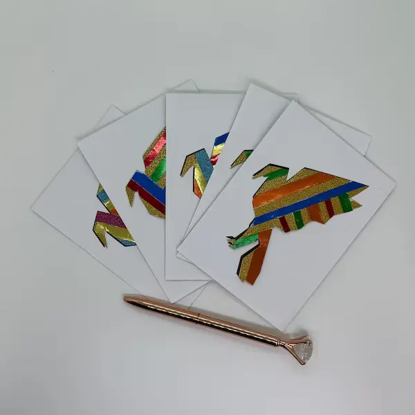 Colorful foil origami bird cards