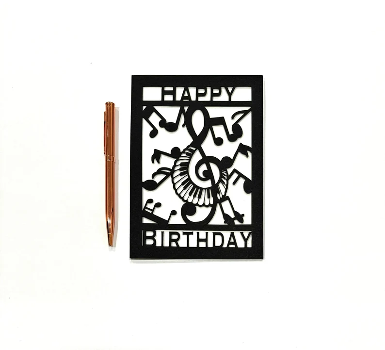 Music notes birthday paper-cut card