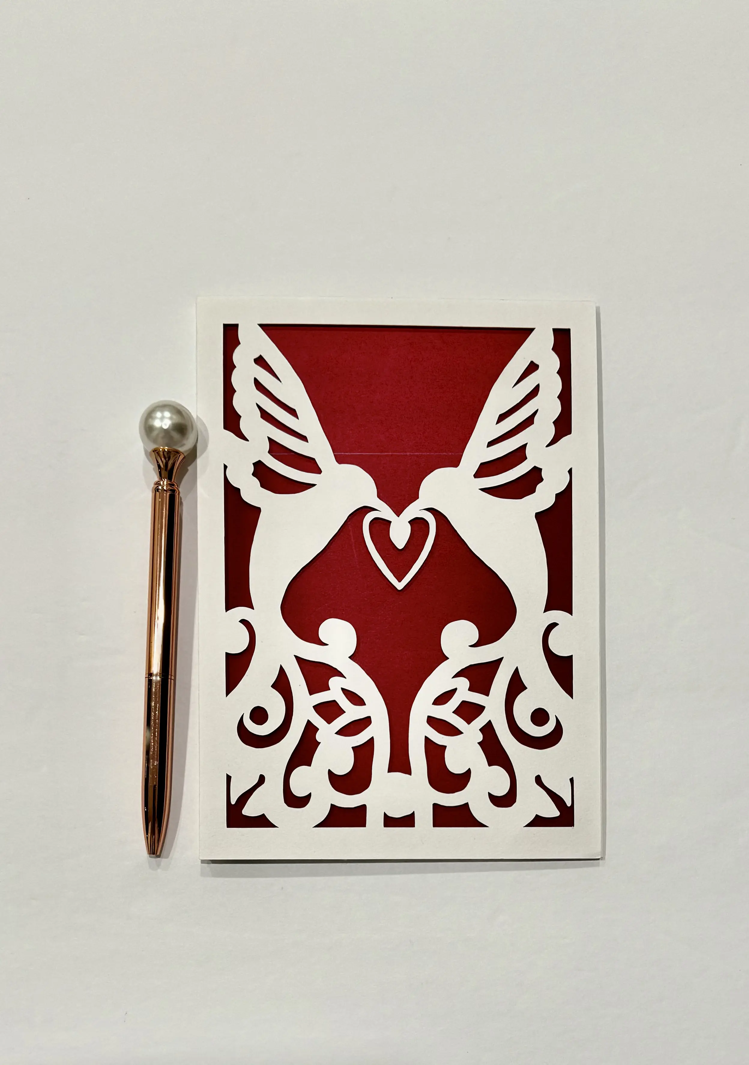 Dove & Heart Wedding Card (Red)