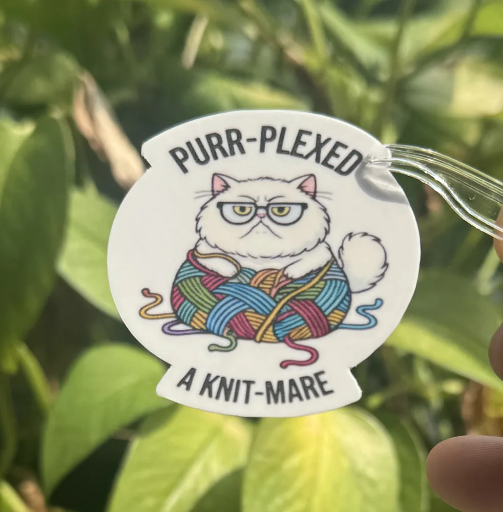 Purr-Plexed Knit-Mare Cat Sticker