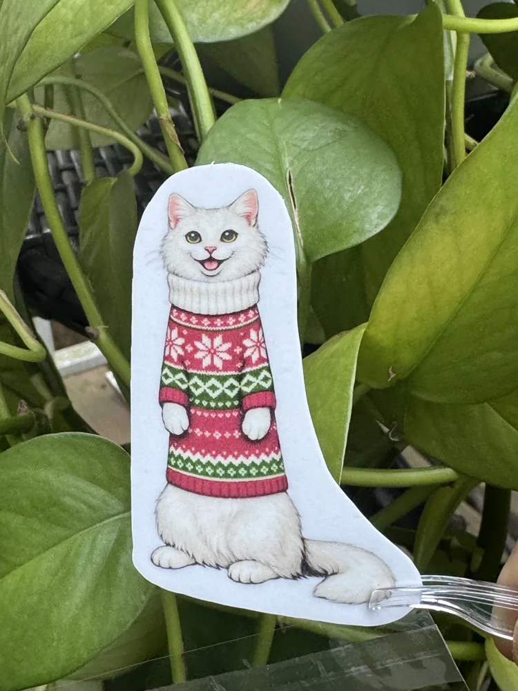 White Cat Sweater Sticker